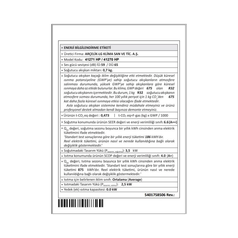 Beko 41270 HP 12000 BTU Inverter Duvar Tipi Klima gorsel 3