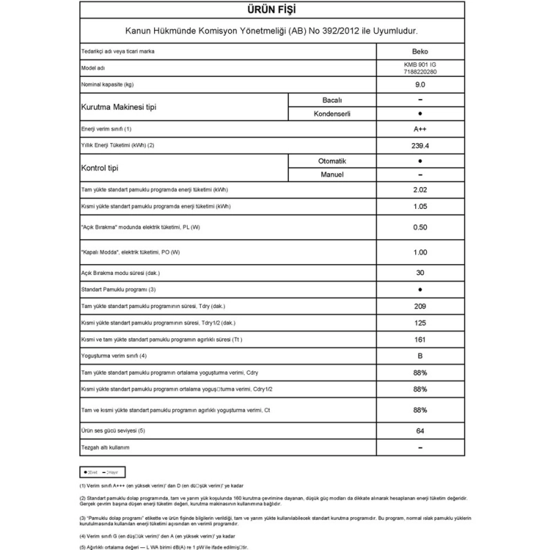 Beko KMB 901 IG 9 kg Çamaşır Kurutma Makinesi gorsel 5